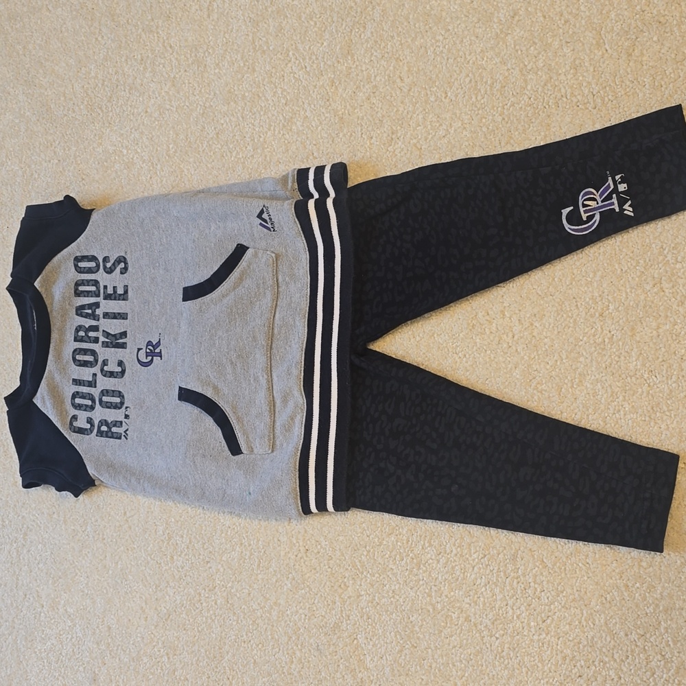 Outerstuff MLB Little Girls 2T Colorado Rockies Cheer Loud Shirt & Leggings Set